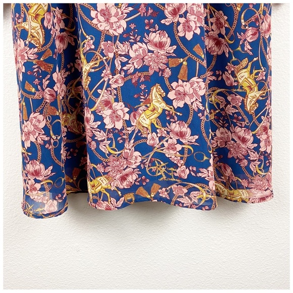 Floral Print Dress‎ Tie Neck Long Sleeve Fit Flare Party Cocktail - Picture 4 of 11